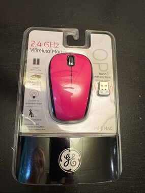 GE 2.4GHz Wireless Pink Optical Mouse with Nano USB Receiver